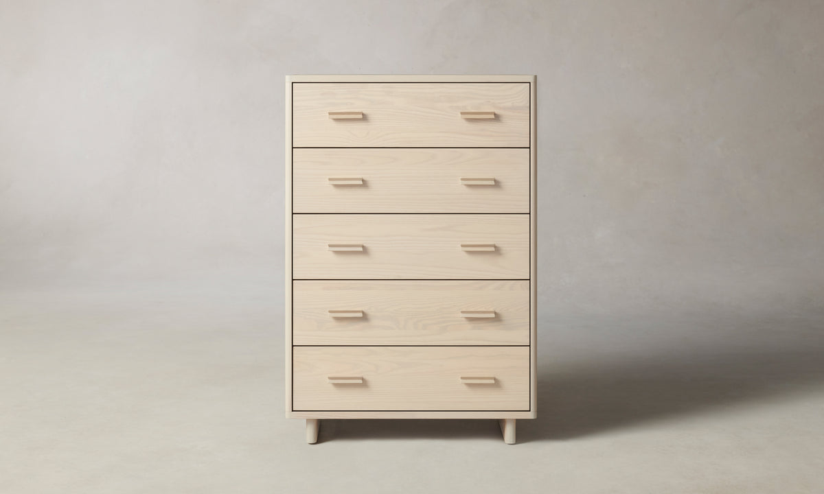 clinton white ash wood tall dresser with five drawers