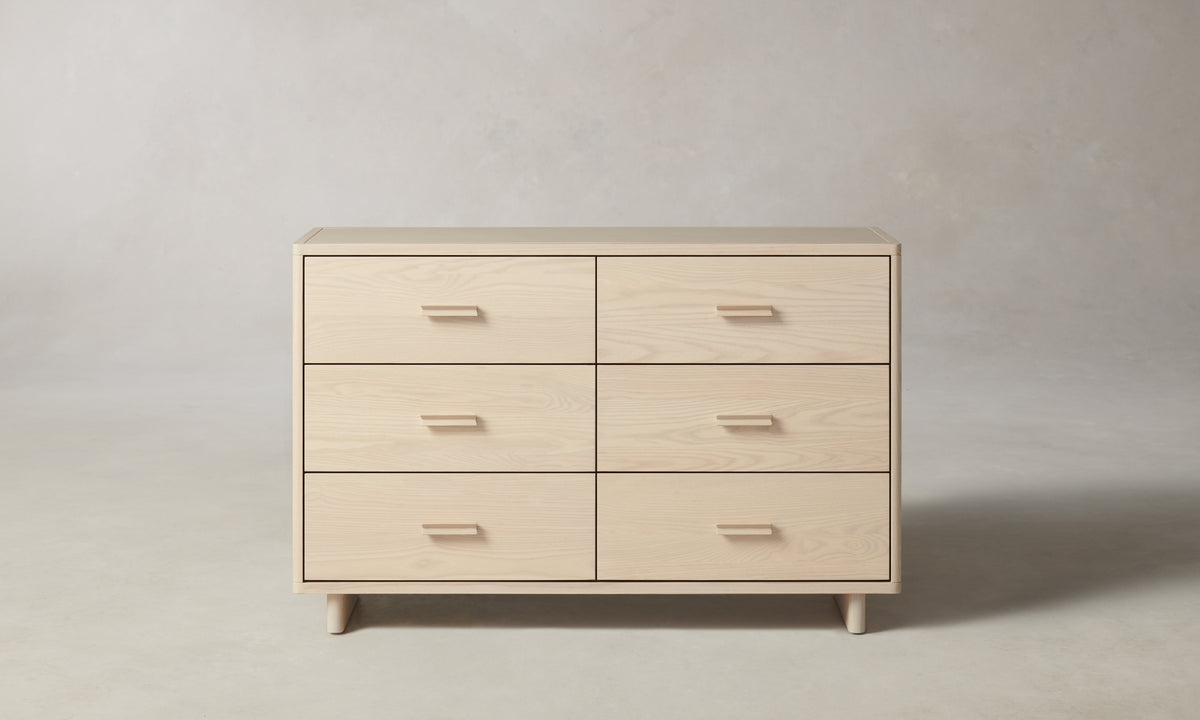 clinton white wood dresser with 6 drawers in whitewash ash
