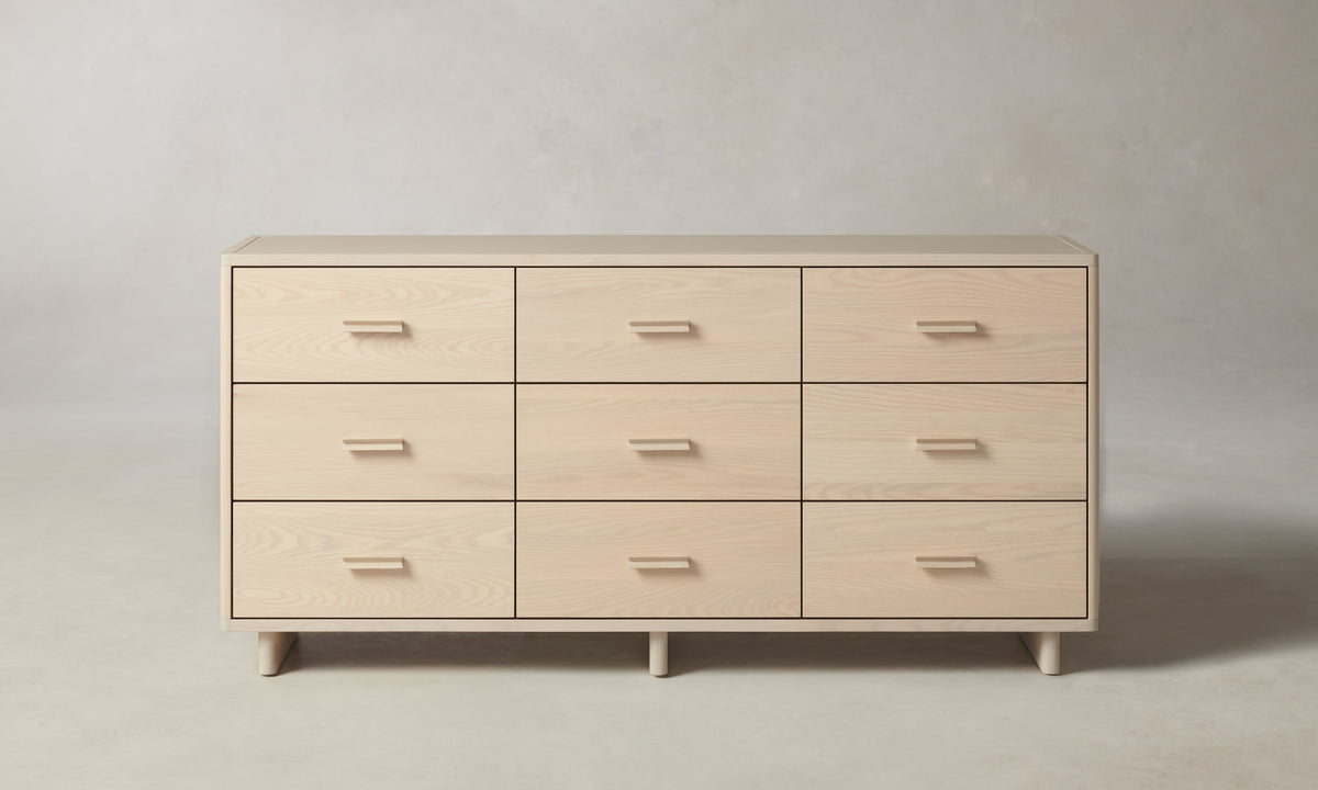 clinton 9 drawer dresser in white ash wood