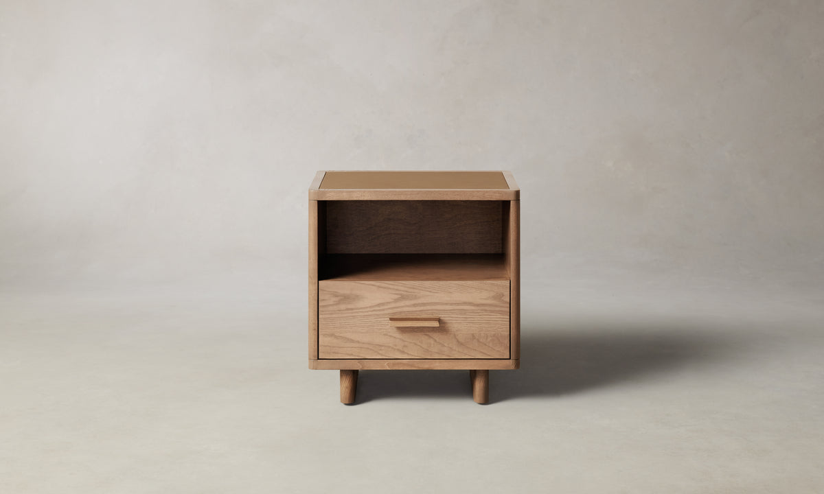 clinton petite brown ash wood nightstand with 1 drawer - front view