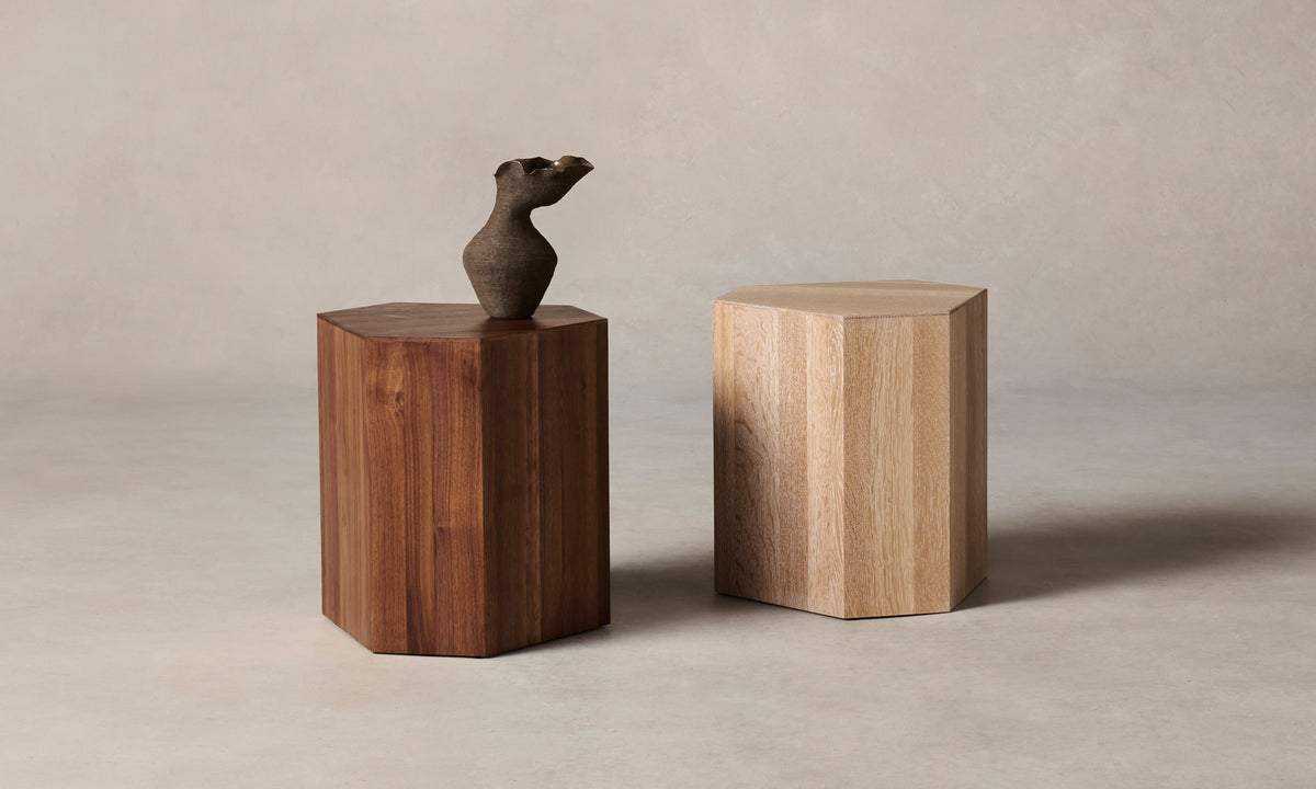 galerie pedestals in white oak and walnut wood