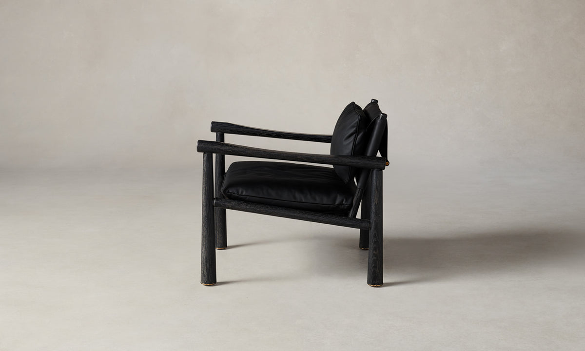hyde black oak chair with black leather seat - side view